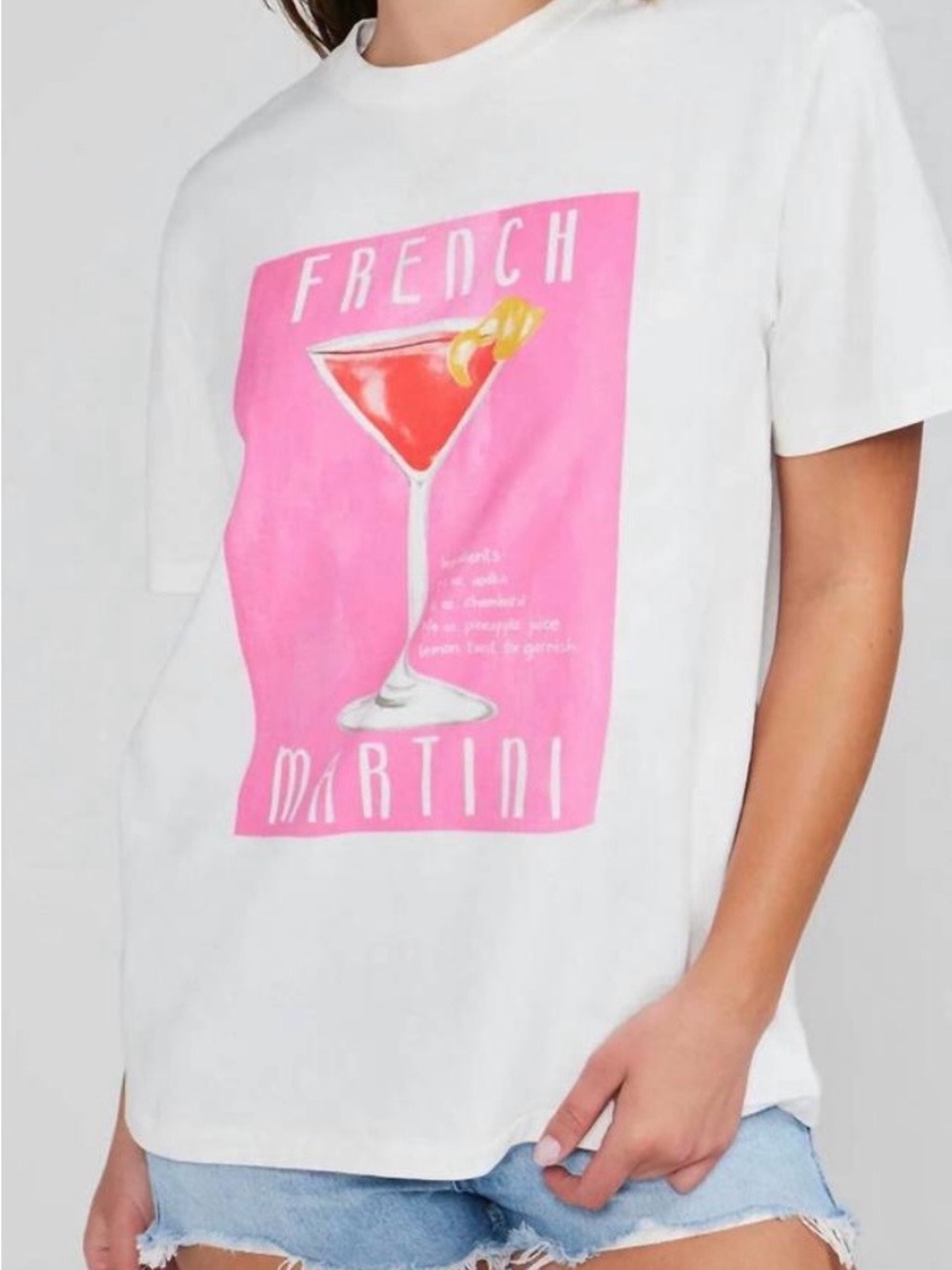 Wildfox NWT French Martini Graphic Tee White Pink Cocktail T-Shirt XL